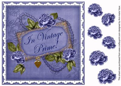 Dark Blue Rose in Vintage Prime 8in Decoupage Topper