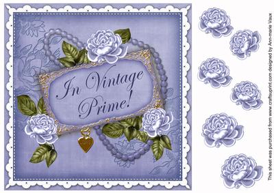 Pale Blue Rose in Vintage Prime 8in Decoupage Topper