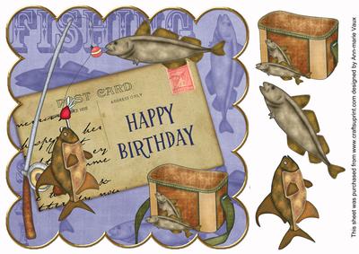 Blue Fishing Happy Birthday 8in Decoupage Step by Step