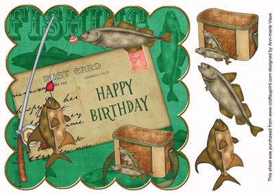 Green Fishing Happy Birthday 8in Decoupage Step by Step