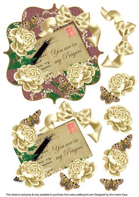 Cream Dp Roses in My Prayers 6in Bracket Decoupage Topper