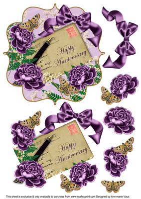 Purple Rose Happy Anniversary 6in Bracket Decoupage Topper