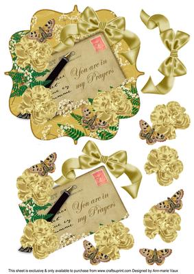 Gold Carnations in My Prayers 6in Bracket Decoupage Topper
