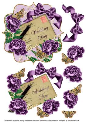 Purple Rose Wedding Day 6in Bracket Decoupage Topper