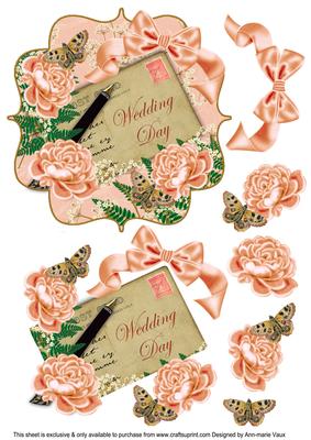 Peach Rose Wedding Day 6in Bracket Decoupage Topper