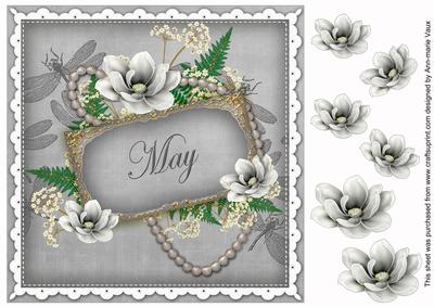 Silver Magnolia May 8in Vintage Decoupage Topper