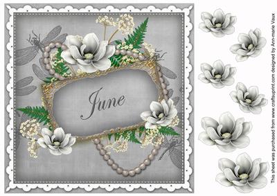 Silver Magnolia June 8in Vintage Decoupage Topper