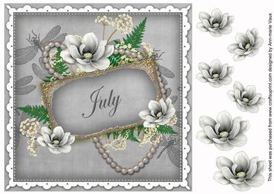 Silver Magnolia July 8in Vintage Decoupage Topper