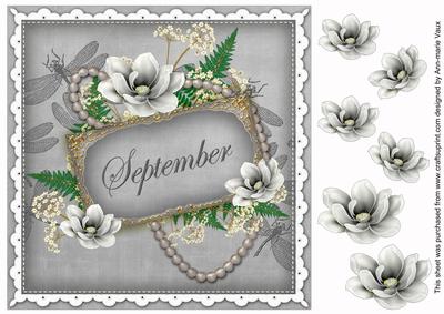Silver Magnolia September 8in Vintage Decoupage Topper