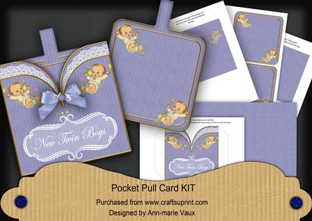 New Baby Twins Boys Blue Pocket Pull Card Kit