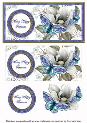 Blue Butterfly Many Happy Returns Dl Decoupage Topper