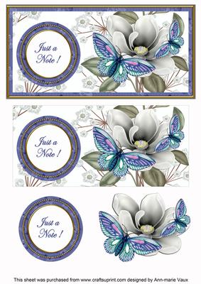 Blue Butterfly Just a Note Dl Decoupage Topper