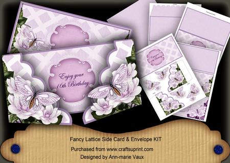 Lilac Butterfly 16th Birthday Fancy Lattice 3D Card Kit
