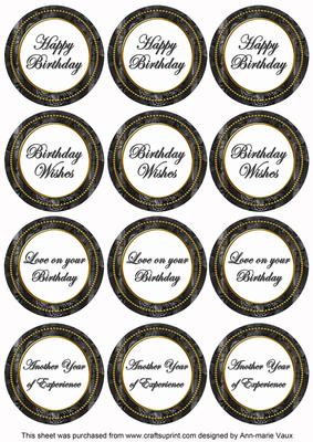 Black Sweetpea Birthday Mix1 Sentiment Round Toppers