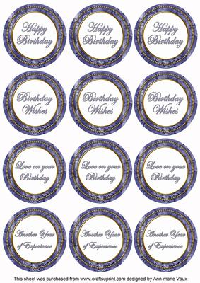 Blue Sweetpea Birthday Mix1 Sentiment Round Toppers