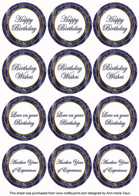 Dark Blue Sweetpea Birthday Mix1 Sentiment Round Toppers