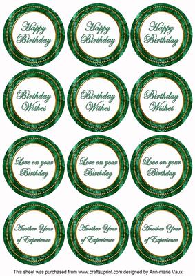 Dark Green Sweetpea Birthday Mix1 Sentiment Round Toppers