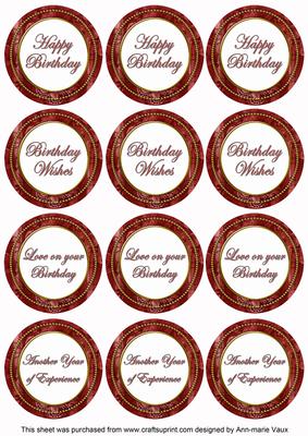 Dark Red Sweetpea Birthday Mix1 Sentiment Round Toppers