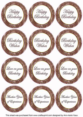 Dusky Pink Sweetpea Birthday Mix1 Sentiment Round Toppers
