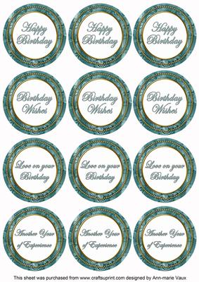 Dusky Teal Sweetpea Birthday Mix1 Sentiment Round Toppers