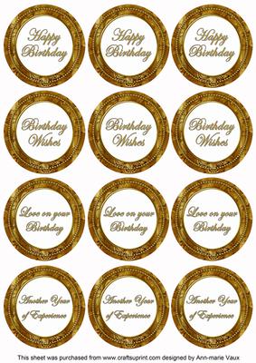 Gold Sweetpea Birthday Mix1 Sentiment Round Toppers