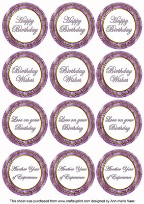 Lilac Sweetpea Birthday Mix1 Sentiment Round Toppers