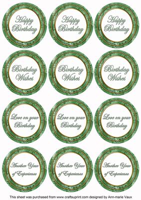 Mid Green Sweetpea Birthday Mix1 Sentiment Round Toppers