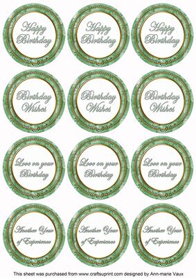 Mint Green Sweetpea Birthday Mix1 Sentiment Round Toppers