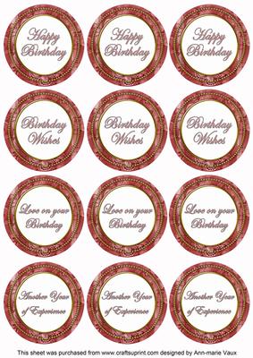 Pink Sweetpea Birthday Mix1 Sentiment Round Toppers