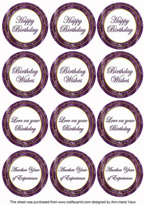 Purple Sweetpea Birthday Mix1 Sentiment Round Toppers