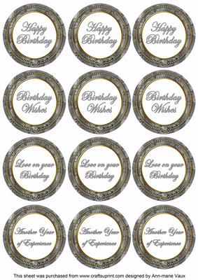 Silver Sweetpea Birthday Mix1 Sentiment Round Toppers