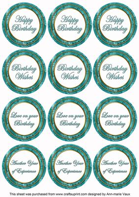Teal Sweetpea Birthday Mix1 Sentiment Round Toppers