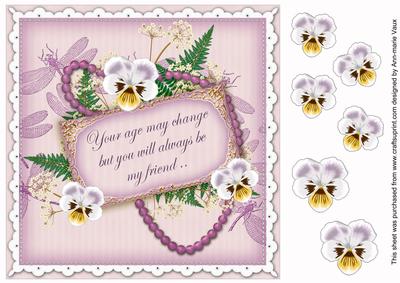 Lilac Pansy Age May Change 8in Vintage Decoupage Topper