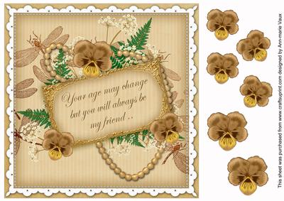 Cream Pansy Age Change 8in Vintage Decoupage Topper
