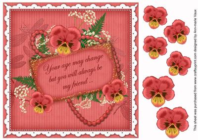 Red Pansy Age Change 8in Vintage Decoupage Topper