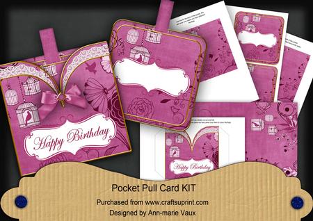 Cerise Birdcage Happy Birthday Vintage Pocket Pull Card Kit