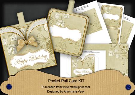 Cream Birdcage Happy Birthday Vintage Pocket Pull Card Kit