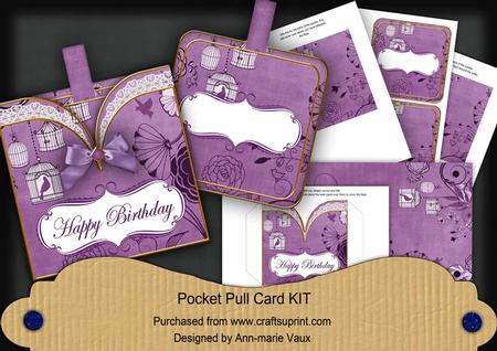 Purple Birdcage Happy Birthday Vintage Pocket Pull Card Kit