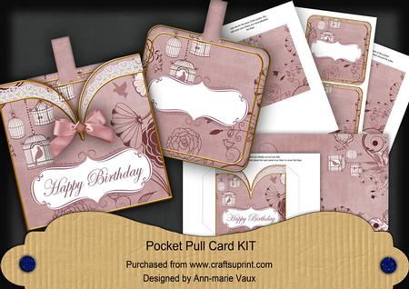 Dpink Birdcage Happy Birthday Vintage Pocket Pull Card Kit