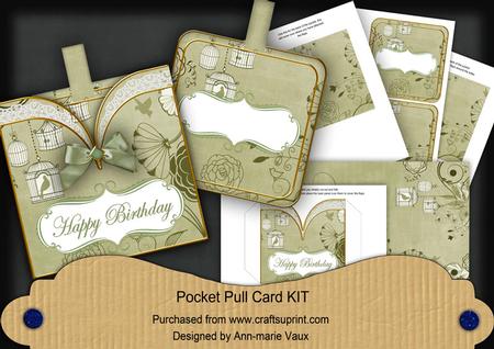 Olive Birdcage Happy Birthday Vintage Pocket Pull Card Kit