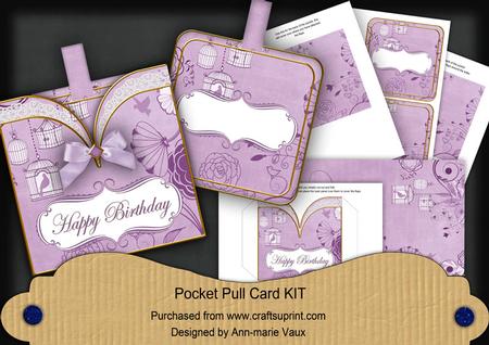 Lilac Birdcage Happy Birthday Vintage Pocket Pull Card Kit