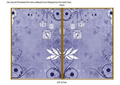 Blue Retro Birdcage 7x5 Cut and Fold Card