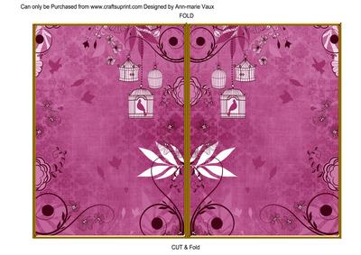 Cerise Retro Birdcage 7x5 Cut and Fold Card