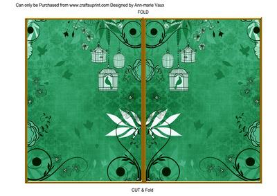 Dark Green Retro Birdcage 7x5 Cut and Fold Card