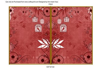 Dark Red Retro Birdcage 7x5 Cut and Fold Card