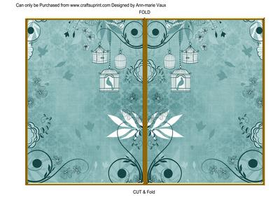 Dusky Teal Retro Birdcage 7x5 Cut and Fold Card