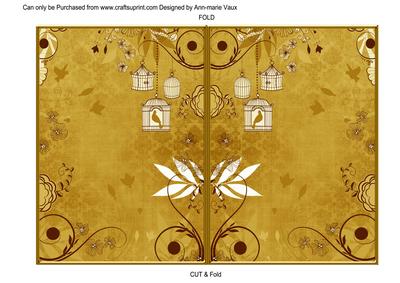 Gold Retro Birdcage 7x5 Cut and Fold Card