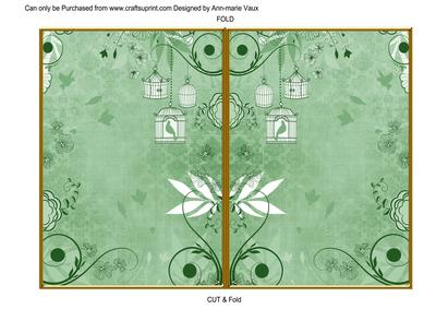 Mid Green Retro Birdcage 7x5 Cut and Fold Card