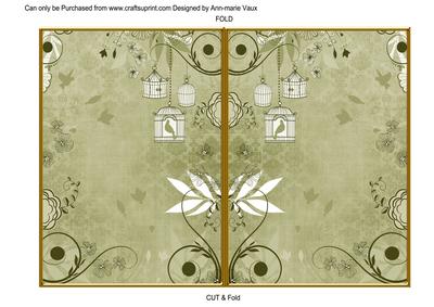 Olive Retro Birdcage 7x5 Cut and Fold Card