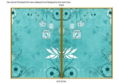 Teal Retro Birdcage 7x5 Cut and Fold Card